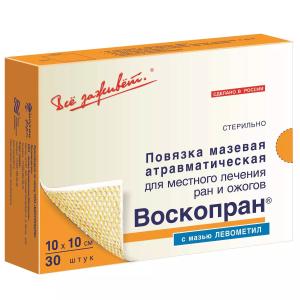 ВоскоПран с мазью Левометил противовоспалительная стерильная повязка мазевая атравматическая 10х10см №30