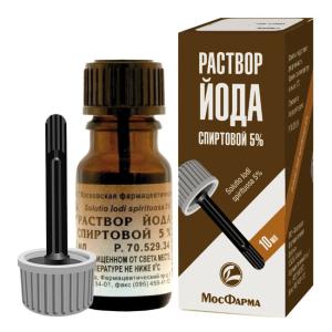 Йод раствор для наружного применения спиртовой 5% с крышкой-лопаткой 10мл