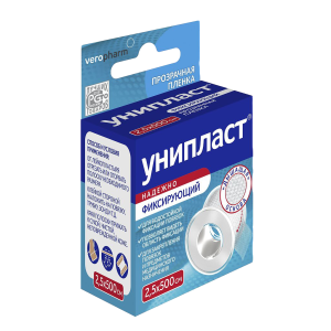 Унипласт лейкопластырь фиксирующий на прозрачной пленке 2,5х500см №1