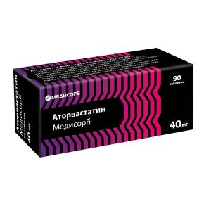 Аторвастатин Медисорб таблетки покрытые плёночной оболочкой 40мг №90