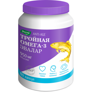 Тройная Омега-3 Эвалар 950мг капсулы массой 1,3г №80
