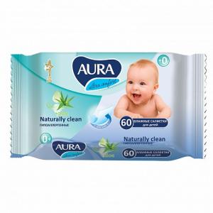 Салфетки влажн. аура ultra comfort для детей гипоал. с экстр. алоэ №60 (арт.7118) 