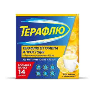 ТераФлю порошок для приготовления раствора для приема внутрь со вкусом лимона 325мг+10мг+20мг+50мг пакетики 22,1г №14