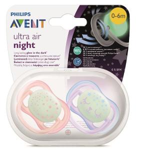 Авент ultra air night пустышка силиконовая для девочек 0-6месяцев SCF376/12 с футляром №2