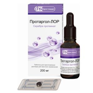 Протаргол-Лор таблетки для приготовления раствора для местного применения 200мг №1 в комплекте с флаконом и крышкой-пипеткой